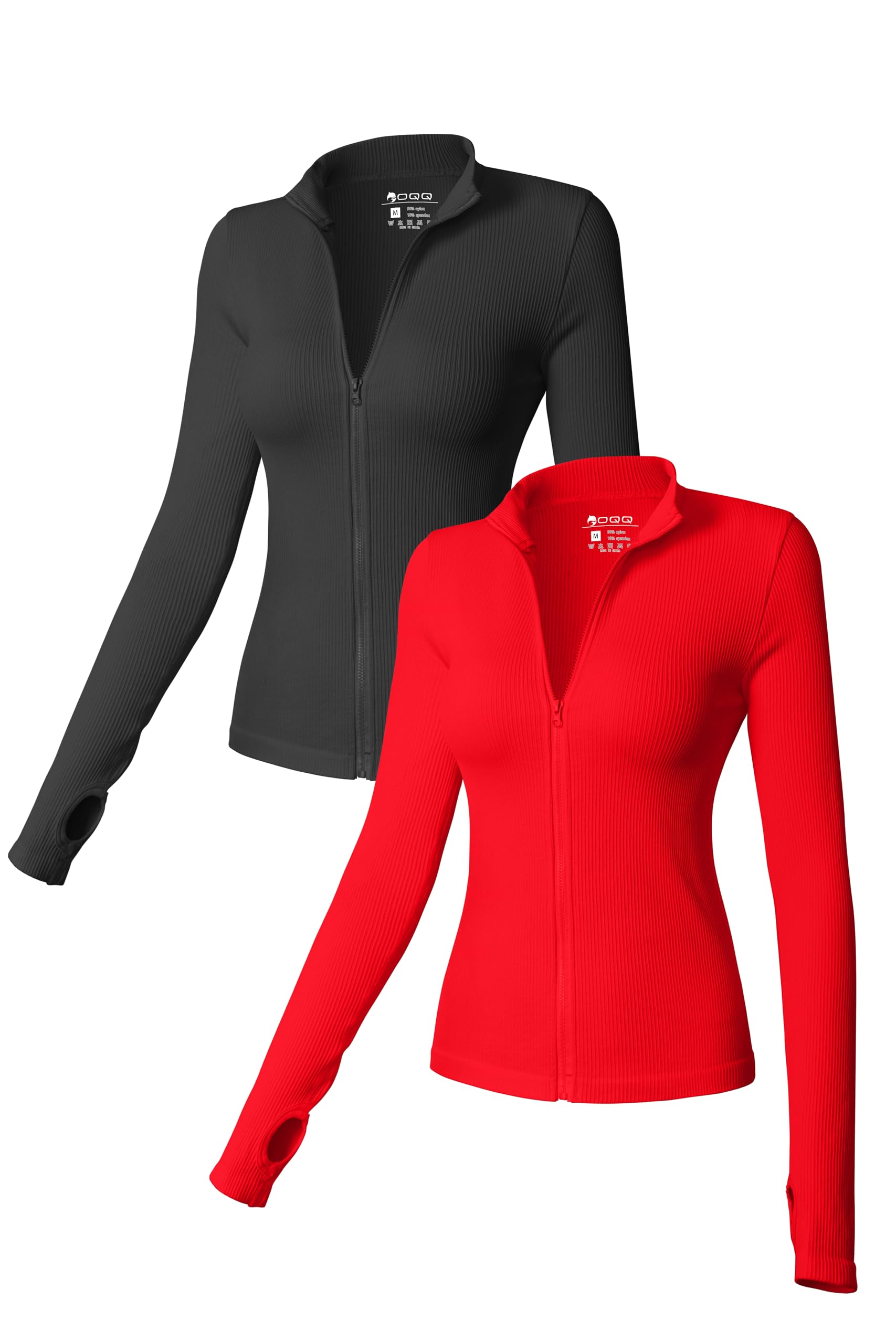 Photo 1 of OQQ Womens 2 Piece Long Sleeve Tops Stand Neck Front Zipped Stretch Fitted Underscrubs Tee Shirts Tops Black Red