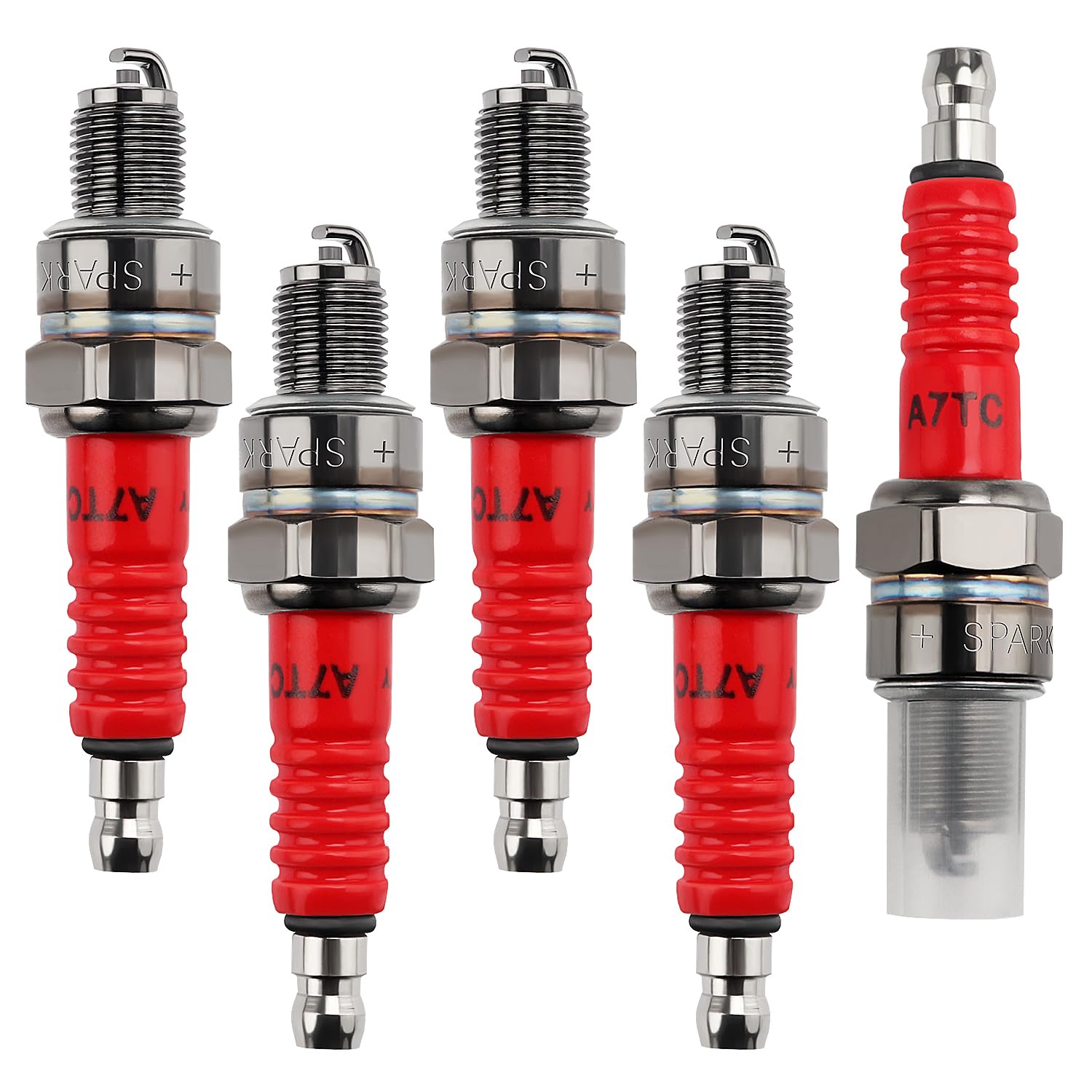 VooGenzek 5 PCS Spark Plug A7TC, Lawnmower Spark Plug, A7TC Spark Plug Replacement, for GY6 50cc 70cc 90cc 110cc Moped Scooter