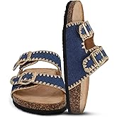 YOKI GIAN-218 Comfortable Sandals For Women With Woven Stitch Detail - Double Buckle Slides For Women With Cork Sole