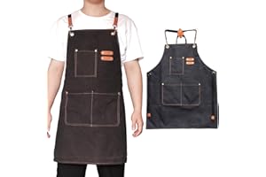 TFAK Upgraded Adjustable Black Durable Apron for Men & women,kitchen aprons with 3 Sturdy Large pockets, Reinforced Rivets, High-strength Double-layer thread, Suitable for Cooking, BBQ, gardening, L