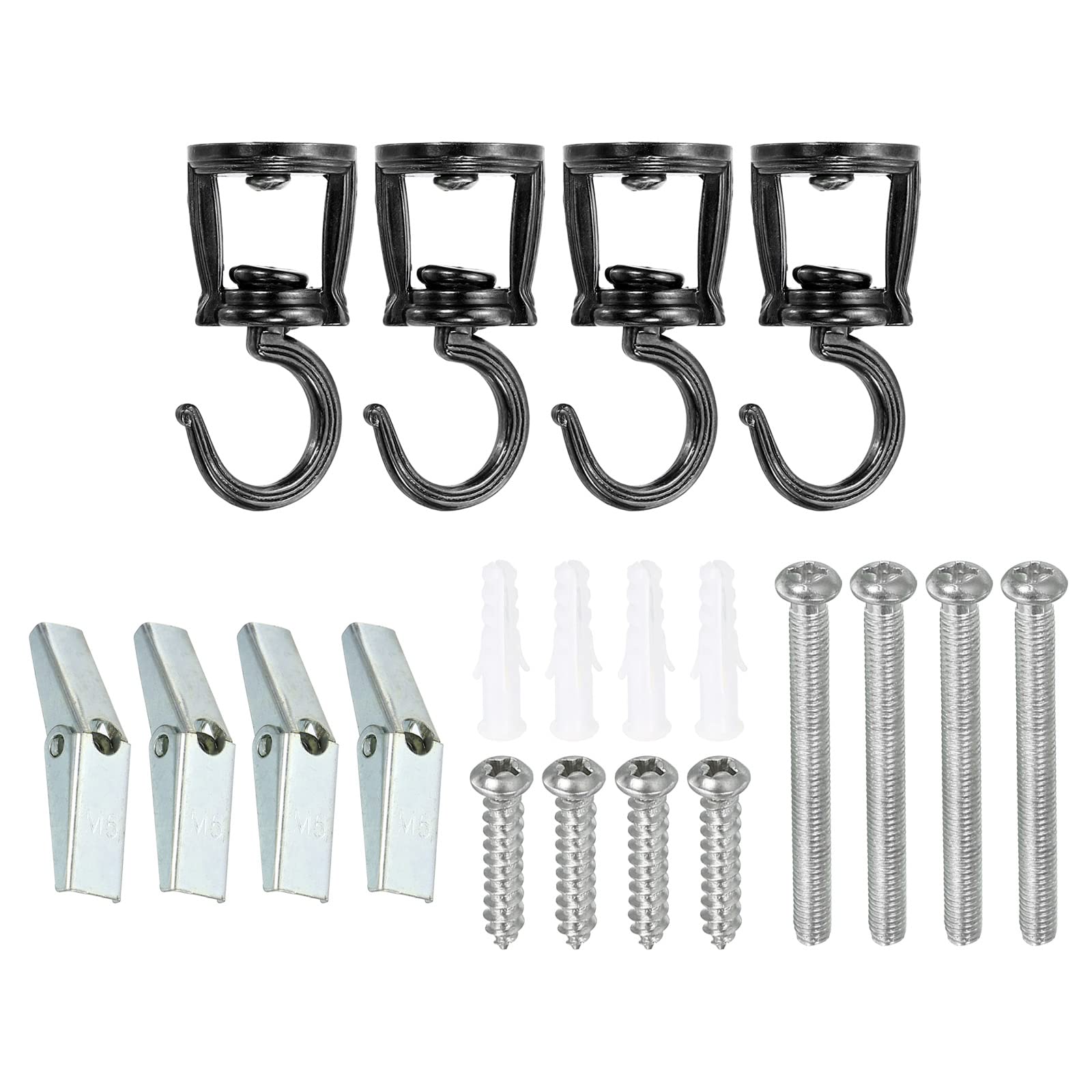 PATIKIL 2.7" x 1.1" Ceiling Hook, 4 Set of Swivel Hooks with Mounting Hardware for Indoor and Outdoor Hanging Small or Corded Items, Black