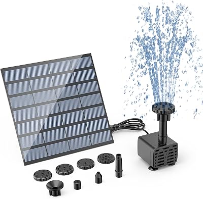 AISITIN DIY Solar Fountain Pump with 6 Nozzles 110x110mm Panel Pond Kit
