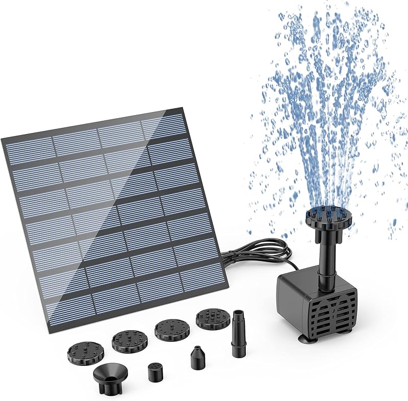 AISITIN DIY Solar Fountain Pump with 6 Nozzles 110x110mm Panel Pond Kit