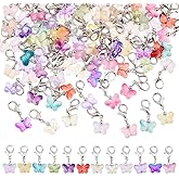 Hobbspring Glass Butterfly Dangle Charms Stitch Marker Charms Clip on Charm Pendants with Lobster Clasps for Knitting DIY Necklace Jewelry Crafts