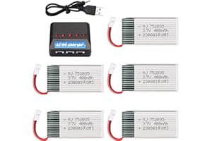 Crazepony 5PCS 3.7V Lipo Battery USB Charger, Drone Batteries 400mAh Lipo Battery with 5in1 Battery Charger for H99W H31 H6C H98 TR-C385 TR-P51 TR-F22 Quadcopter Parts Rechargable Batteries