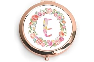 QUSTGO Personalized Gifts for Women Girls, Floral Monogram Alphabet Initial Compact Mirror, Customized Gift for Her, Mom, Wife, Sister, Daughter, Friends, Stocking Stuffers, Christmas, Birthday