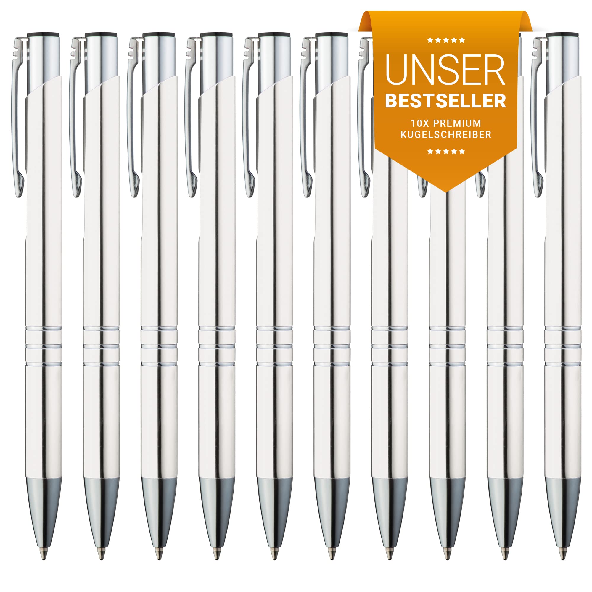 GIMEI® Metall Kugelschreiber Set 10 Stück | Premium Hochwertig, für Einfaches & Weiches Schreiben | Blauschreibender Kulli Weiß als Optischer Hingucker