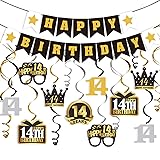 LINGTEER Happy 14th Birthday Swirls Streamers Set