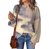Floral Print Sweaters for Women Cute Long Sleeve Crewneck Casual Jumper Tops Chunky Comfy Knit Fall Winter Pullover