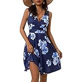 OURIN Women's Spring Deep V Neck Sleeveless Floral Sundresses with Pockets Flowy Summer Dresses for Women