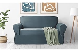 Zenna Home, Slate Blue Furniture Cover: Stretch Plush 1-Piece Loveseat Slipcover