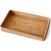 Rattan Serving Tray, Rectangle Wicker Storage Basket for Organizing | M(14.6" &times; 9.1"), Natural Rattan, Decorative Woven Trays Wicker Baskets for Storage, Home Decor, Bathroom, Kitchen Counter