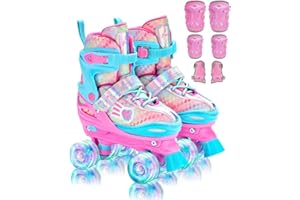 Roller Skates Kids Girls, Sportneer 4 Sizes Adjustable Roller Skates for Kids Age 5-12 with Protective Gear Set Light Up Kids