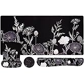 MOSISO Keyboard Mouse Pad Set, Large Gaming Mouse Pad&Keyboard Wrist Rest&Mouse Wrist Rest&Coaster, Ergonomic Non-Slip Retro Flower Floral Mousepad with Raised Memory Foam for Home Office, Black