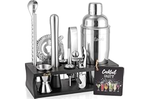 Bartender Kit with Stand Cocktail Shaker Set | 17 Piece Bar Tool Set, Bar Kit Cocktail Set for Drink Mixing - Includes Martin