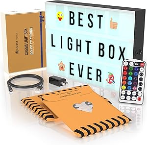 Cinema Light Box with Letters – New VOL 2.0! Marquee Color Changing Lightbox Sign with 352 Black Letters & Emoji - Premium Light Up Letter Board – 16 Dimmable Remote-Controlled Colored Options
