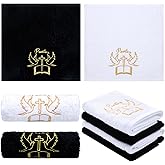 HunnmingRe 4 Pack 13.8 Inch Pastor Towels for Men Christian Embroidered Cross Cotton Hand Towels Appreciation Gifts with Clergy Dove for Christian Church Clergy(Black White,Cross)