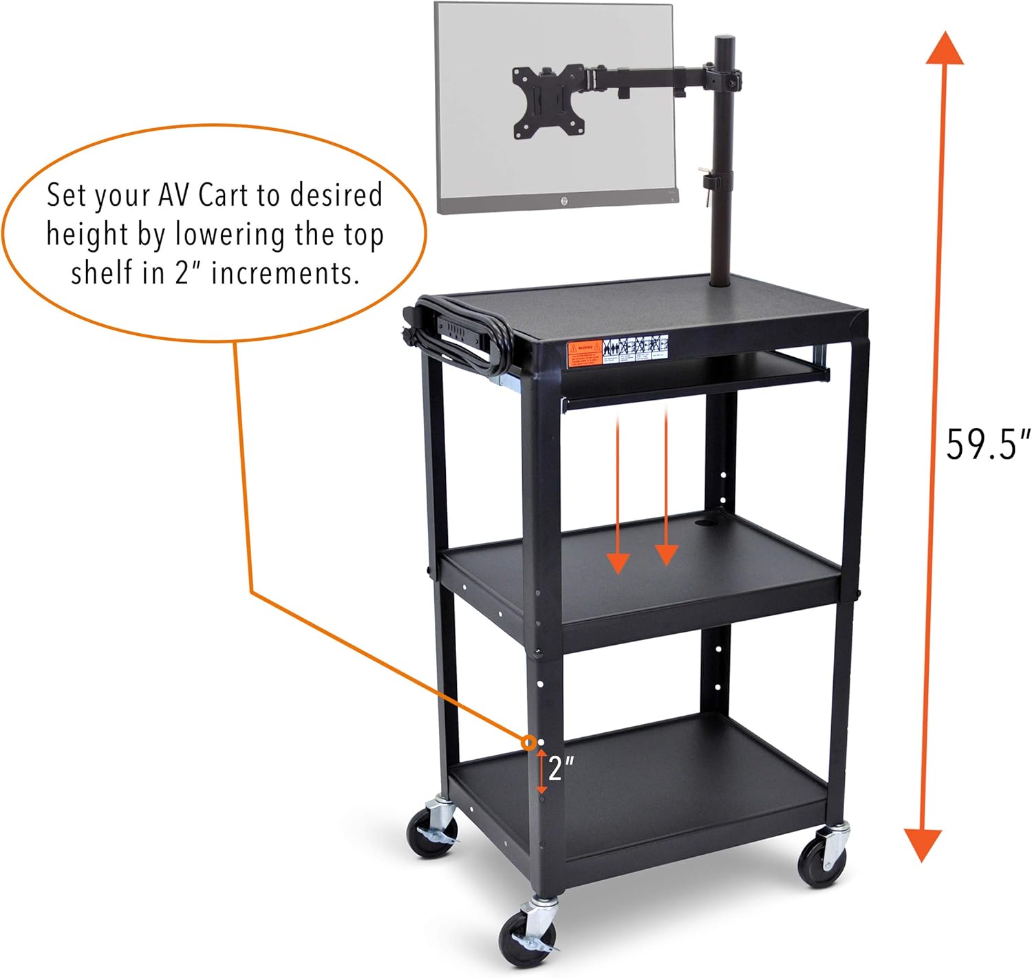 Line Leader AV Cart with Keyboard Tray and Monitor Mount - Mobile Workstation/Presentation Cart with Monitor Arm - Take Your Office On-The-Go with Our Stand Up Computer Cart (Black / 24 x 18) : Office Products