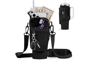 VOFANK Water Bottle Carrier Bag with Phone Pocket for Stanley 40 oz Tumbler Water Bottle Holder with Adjustable Strap & Carabiner Neoprene Water Bottle Pouch for Stanley Cup Accessories
