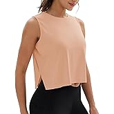 MAGCOMSEN Women's Crop Tank Tops Workout Sleeveless Shirts Loose Fit Gym Yoga Top with Side Slits