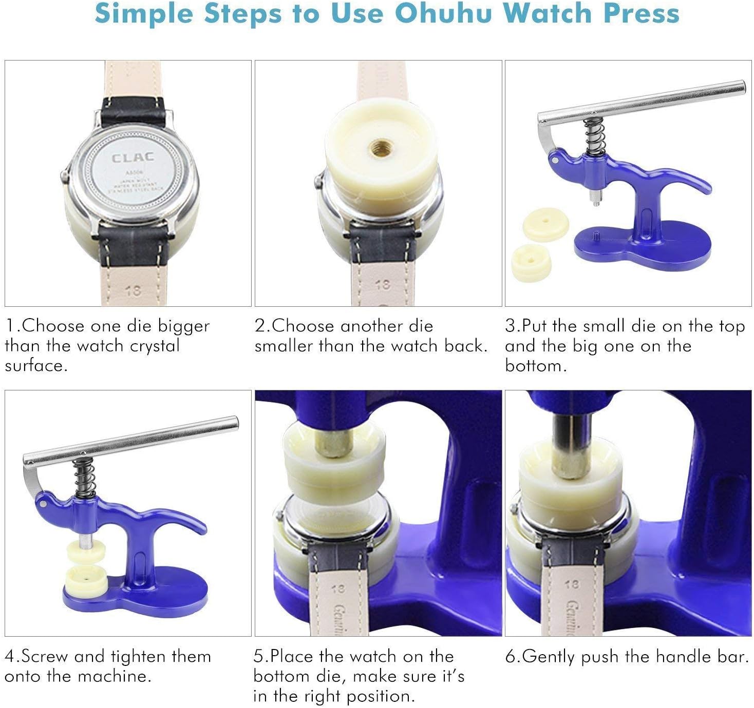 Ohuhu Watch Press Set, Professional 13 Piece Watch Case Closer with 12 Dies, Watch Press Kit for Close Snap Off Watch Back Cover: Home Improvement