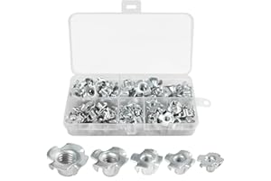 Emperoch 90 Pcs T Nuts, M3 M4 M5 M6 M8 T Threaded Nuts, Stainless Steel 4 Prong T Nut Threaded Insert T-Nuts for Wood Rock Cl