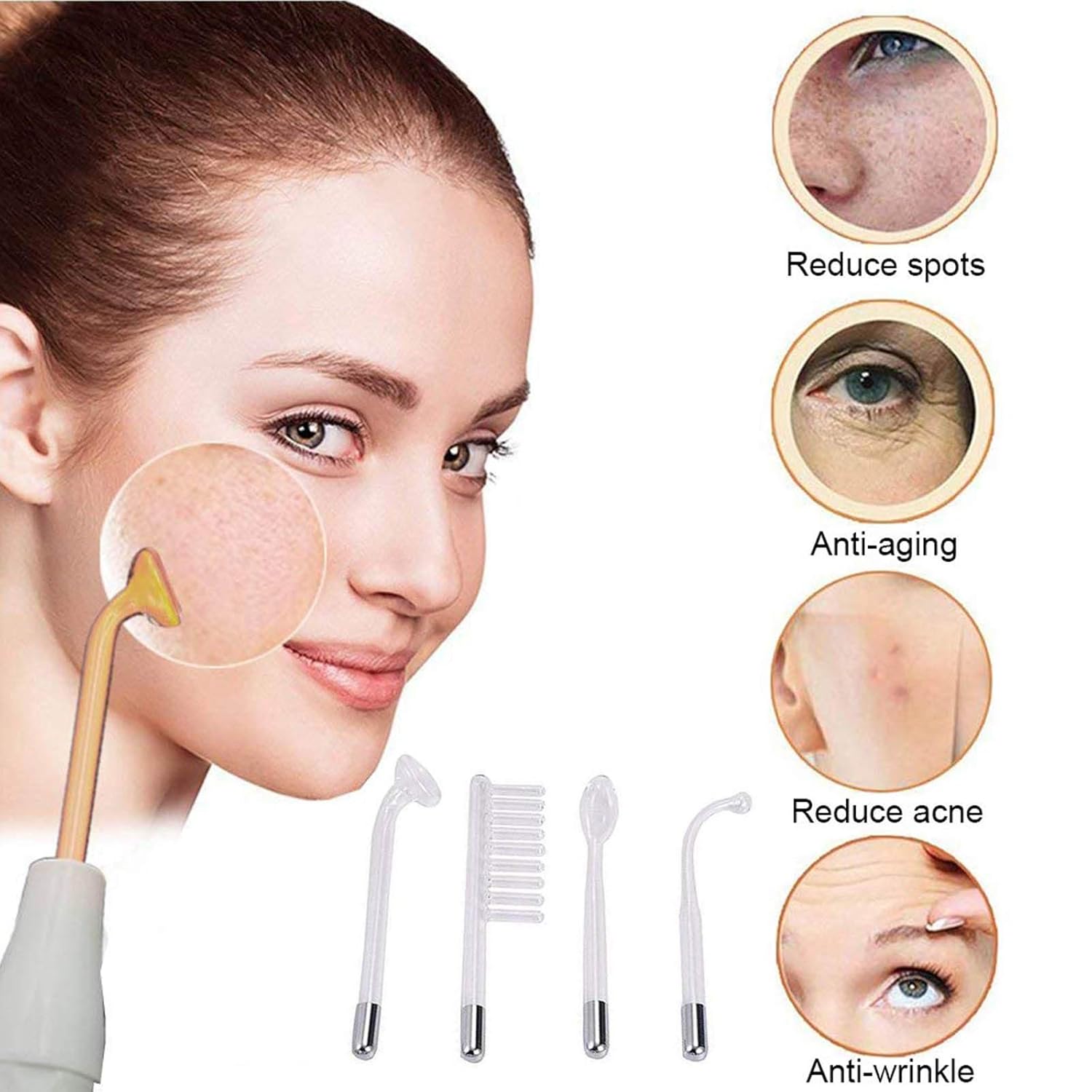 GreenLife High Frequency Facial Machine, Portable Handheld High Frequency Wand, Skin Tightening Acne Spot Wrinkles Remover Face Beauty Therapy Puffy Eyes Body Care skincare Machine Device HOME SPA: Beauty