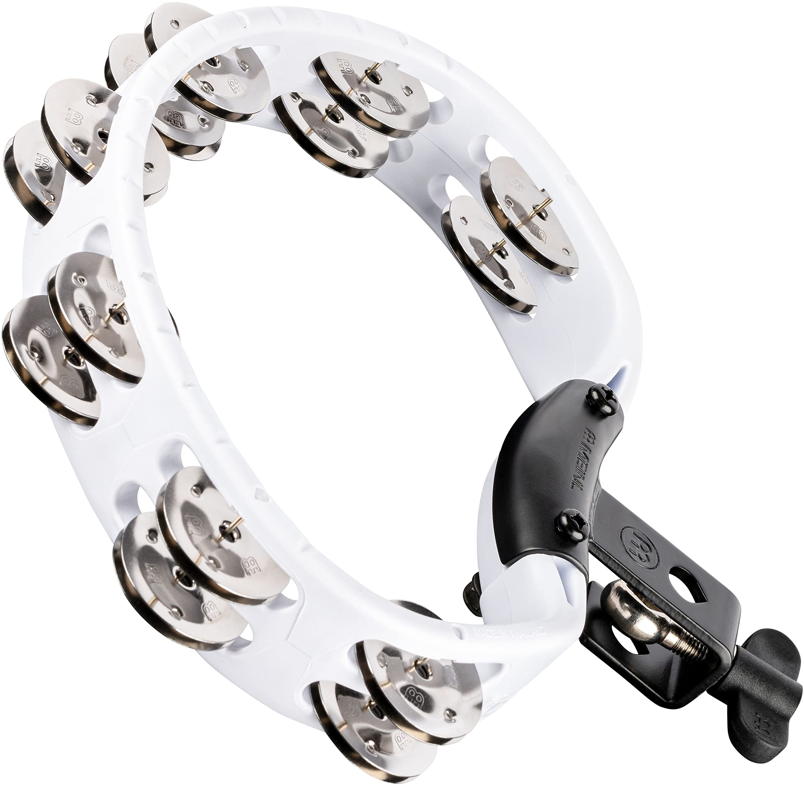 Meinl Percussion Headliner Mountable Tambourine - 2-Row Tambourine - With L-Shaped Holder - ABS Plastic / Steel, White / Silver (HTMT2WH)