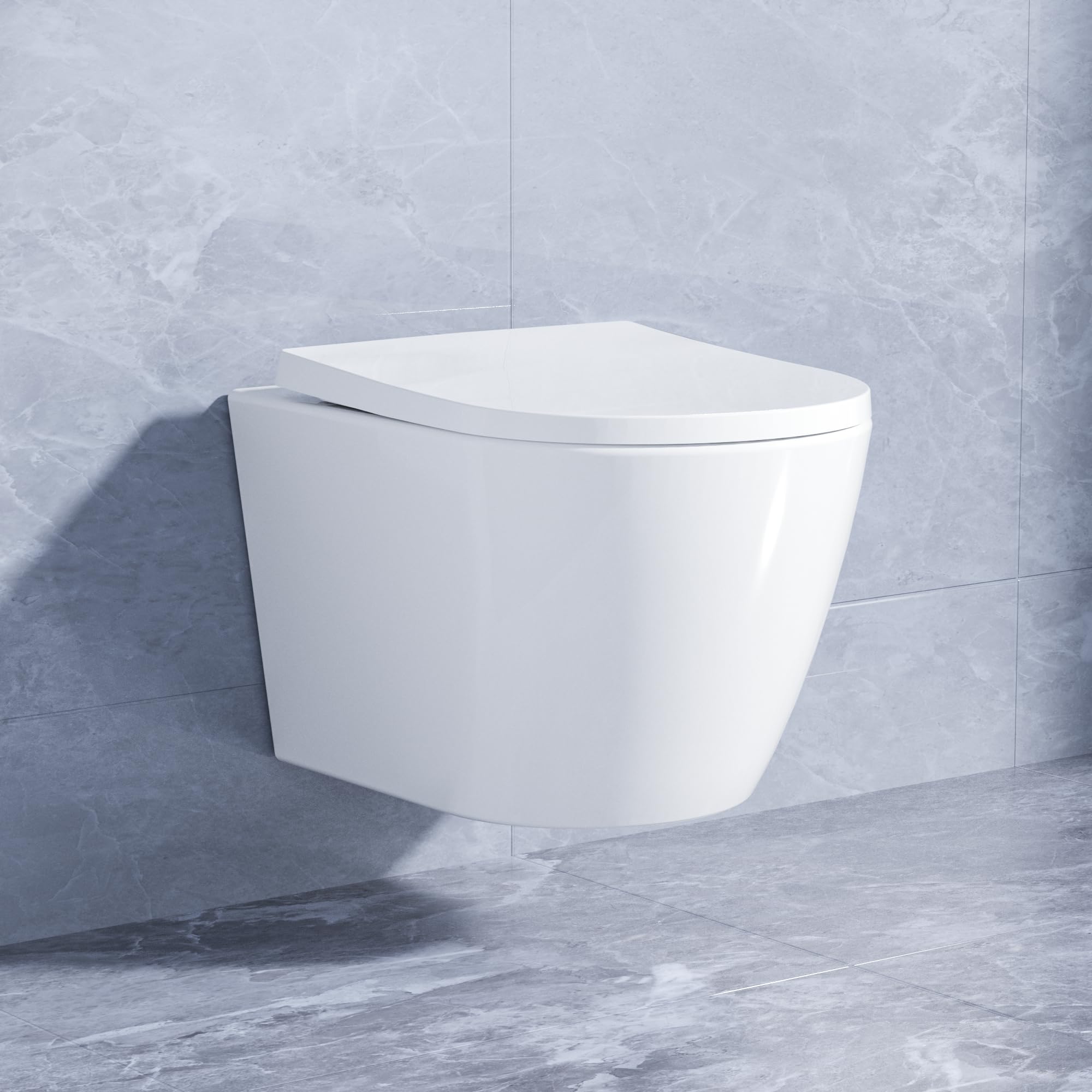NeoArt Spülrandloses Hänge-WC, Leises Und Wassersparendes Hochleistungs-Spülsystem, Wand-WC Mit Abnehmbarem WC-Sitz Mit Absenkautomatik, Mehrere Farben Verfügbar,49.5 cm (Weiß) 8