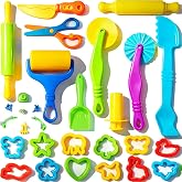 Dough and Clay Play Tools Kit for Kids, Modeling Clay Accessories for Toddlers, Animal Cutters with DIY Rollers &amp; Safety Scissors, Dough Extruder Easy Squeeze for Kids, Ideal Home Play &amp; Baking Set