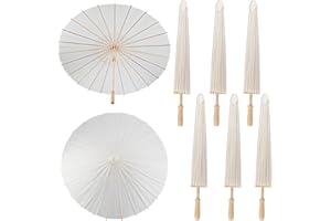 SAYAYA 6 Pieces 33 Inches Large White Paper Umbrellas Parasol Decorative Chinese Japanese Parasol Rainproof Oiled Paper DIY Painting Umbrellas for Wedding Bridal Showers Party Decor (6 PCS)