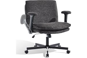 Morkprism Criss Cross Chair with Flip-Up Arms and Lockable Wheels, Plush Fabric Cross Legged Office Desk Chair，Wider 125°Tilt