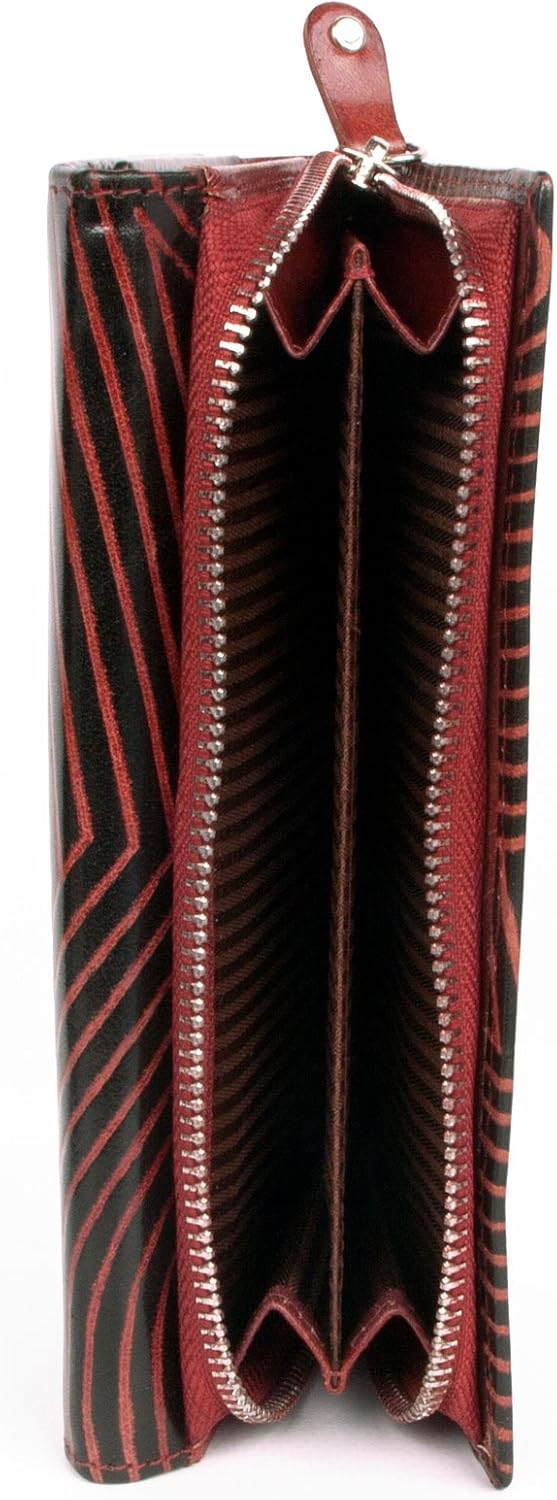FLW Women's Black-red Clear Coated Genuine Leather Wallet with red Strips - Image 5
