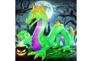 inslife 11FT Length Giant Green Halloween Inflatable Dragon, Blow Up Dragon Outdoor Halloween Inflatables Decorations Built-in 5 Bright Led Lights