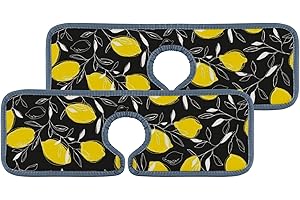 VANTASO 2 Pack Faucet Mat Sink Splash Guard, Black Lemon Faucet Absorbent Mat Water Tap Countertop Sink Absorbent Cleaning Cloth Pads Mat Protector RV Water Stains Proof