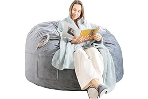 EDUJIN [Removable Outer Cover] 3 ft Medium Bean Bag Chair: 3' Memory Foam Bean Bag Chairs for Adults with Filling,Bean Bags with Washable Velvet Cover,Soft Bean Bag Sofa for Teens,3 Foot,Dark Gray