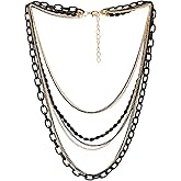 COOLSTEELANDBEYOND Choker Collar Statement Necklace Waterfall Multi-Strand Chains with Gem Stone Bead String