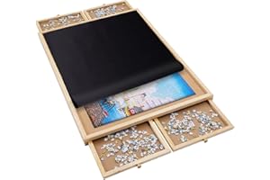 Redipo 1500 Pieces Wooden Jigsaw Puzzle Board with 4 Drawers for Storing Puzzles, 26” x 35” Large Portable Jigsaw Puzzle Table with Puzzle Cover, Non-Slip Plateau Work Surface for Adults and Kids