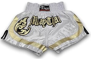 Woldorf USA MMA Boxing Muay Thai Shorts in Satin White Black Gold cutt Letters