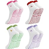 Jspupifip 4 Pairs Cute Pilates Socks for Women Ruffle Cuff Grips