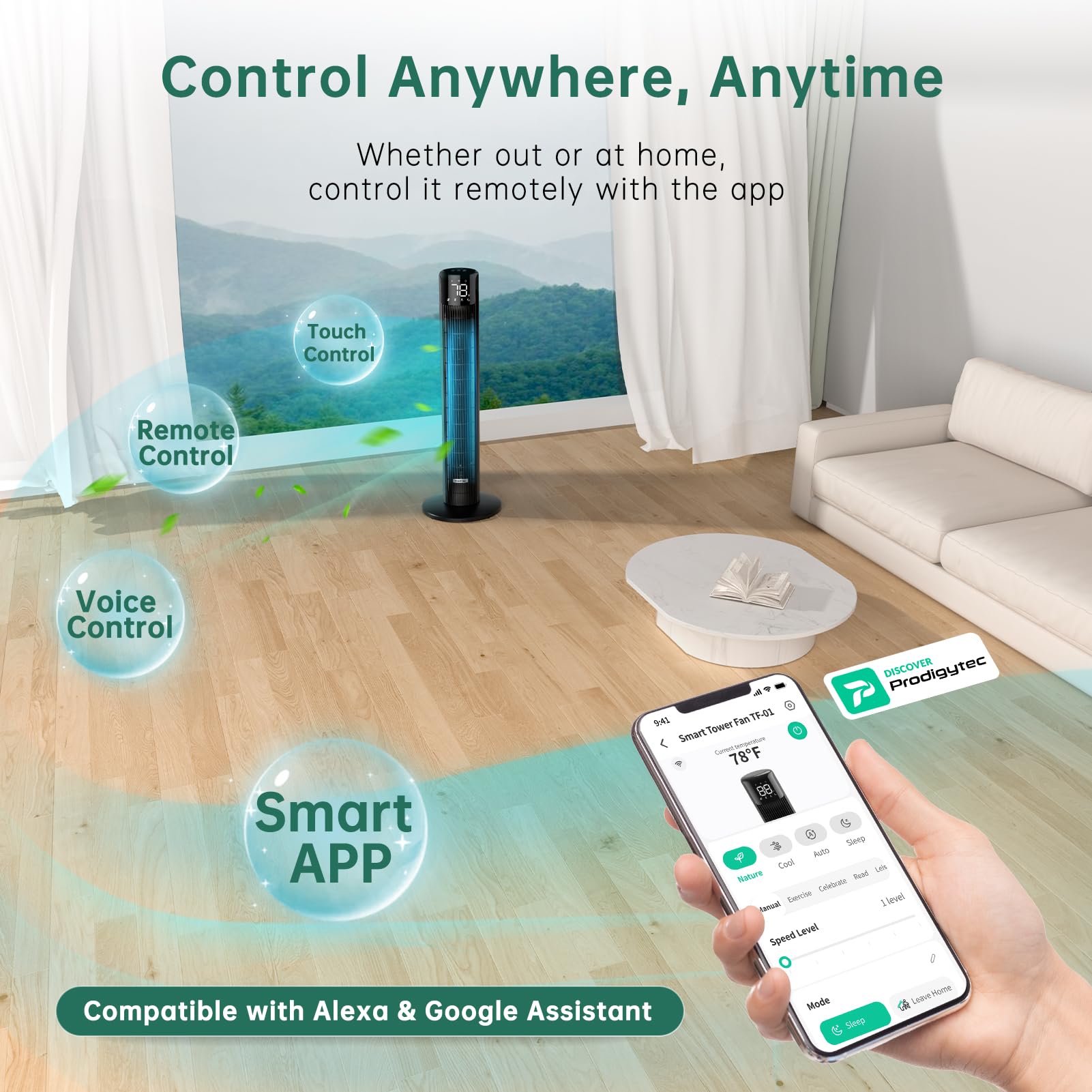 WindMaster Smart Tower Fan for Bedroom, 90° Oscillating Floor Fan Cold, Quiet Tower Fans for Home Bedroom, 36 inch Tall Standing Tower Fans 4 Modes 6 Speeds, 24H Timer Works with APP & Remote