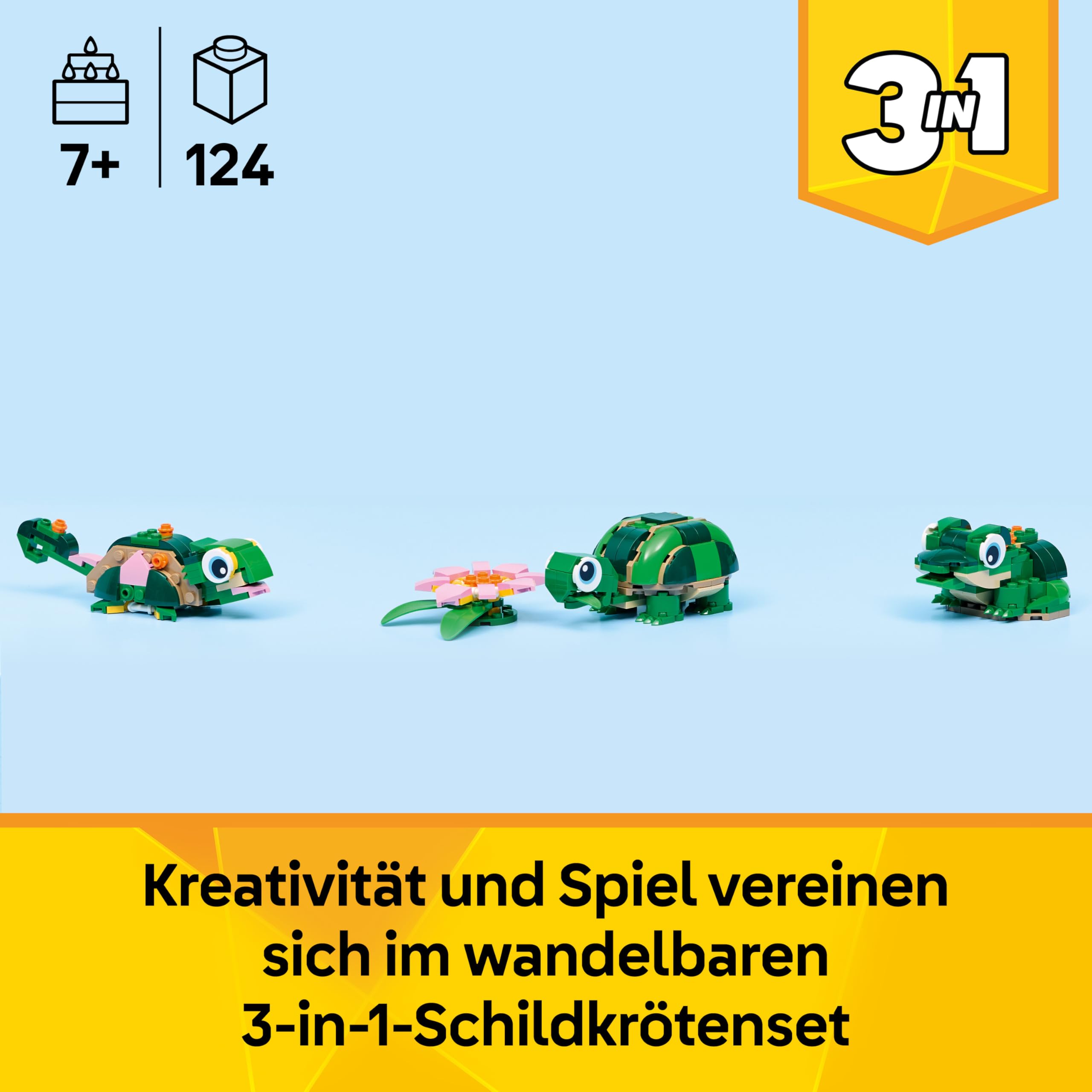 LEGO Creator 3in1 Turtle with a Water Lily Flower Toy - Animal Figure Transforms into a Chameleon or Frog - DIY Desk Decor Idea - Birthday Gift for 7+ Year Old Girls & Boys - 31377 2