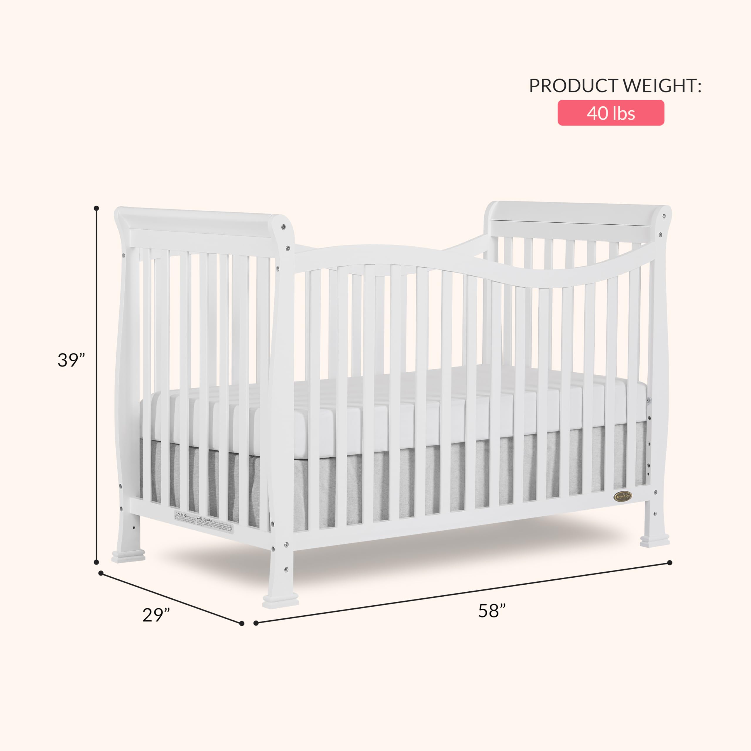 Dream On Me Violet 7-In-1 Convertible Life Style Crib In White, Greenguard Gold Certified, 4 Mattress Height Settings, Made Of Sustainable New Zealand Pinewood