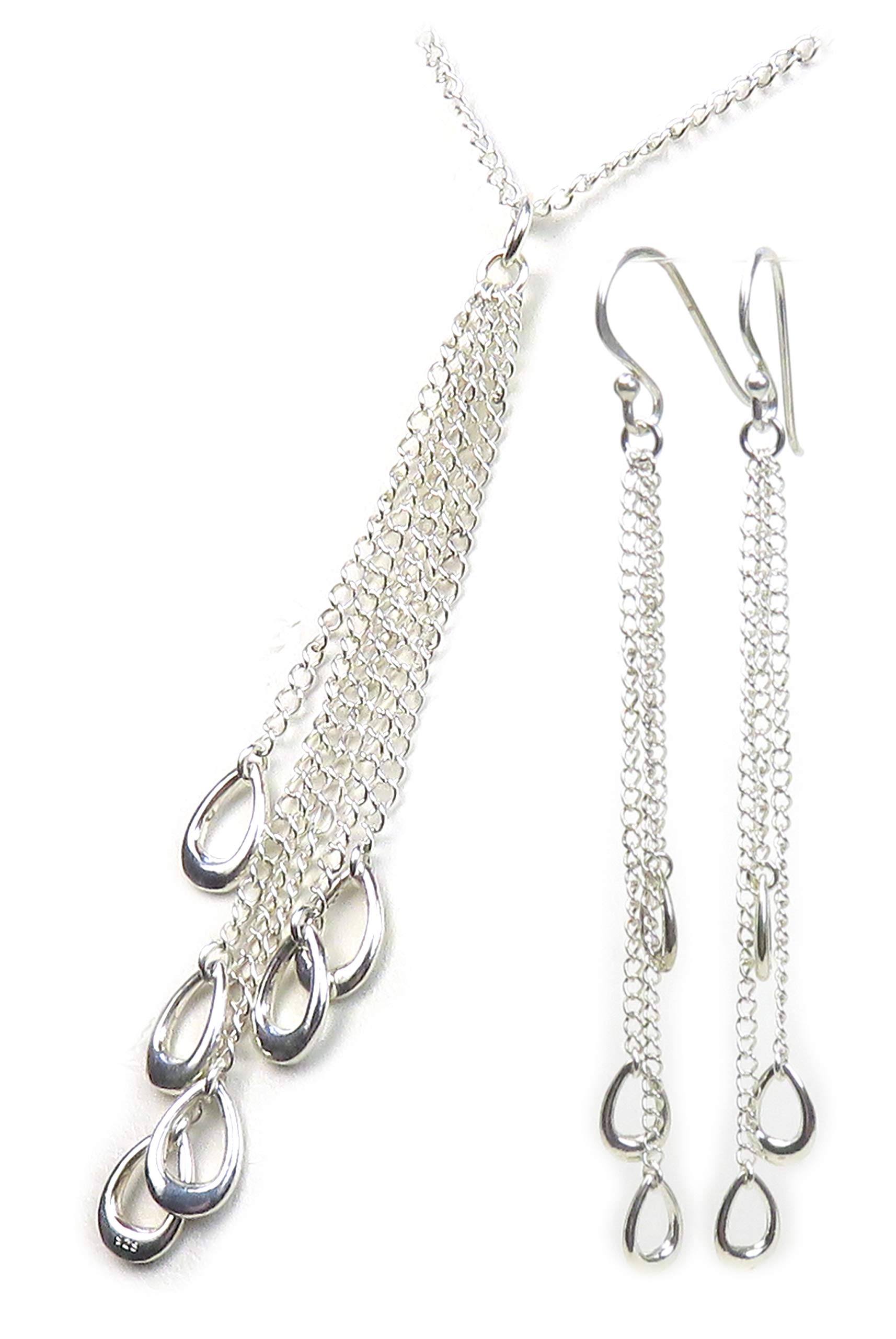 Teardrop multi drop necklace and earrings set - 925 sterling silver