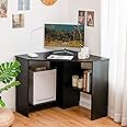 Tangkula Corner Desk, 90 Degrees Triangle Computer Desk for Small Space, Space Saving Bedroom Corner Makeup Vanity Desk with Storage Shelves & CPU Stand,