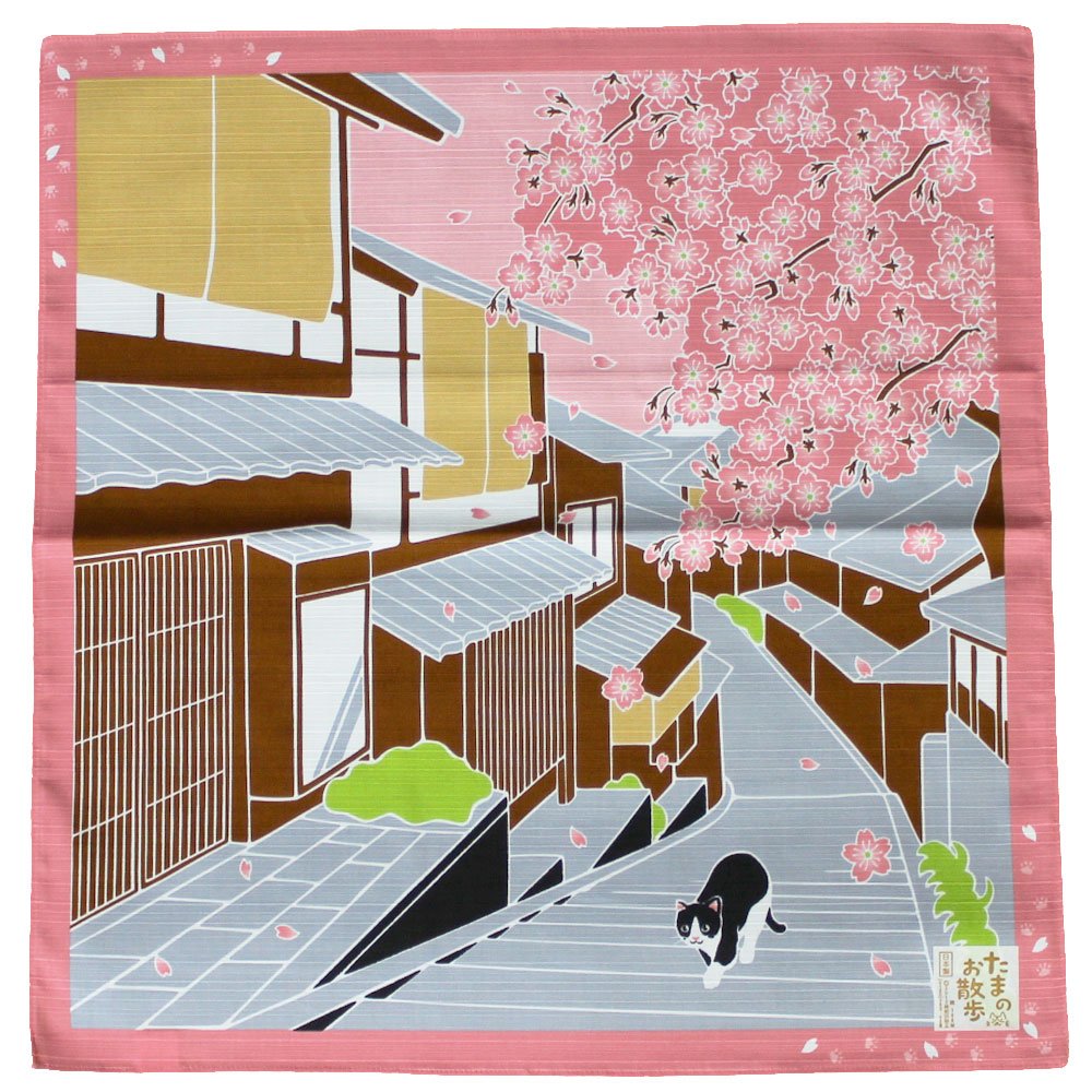 Maeda Senko Traveling-cat Furoshiki Wrap Cloth Sakura