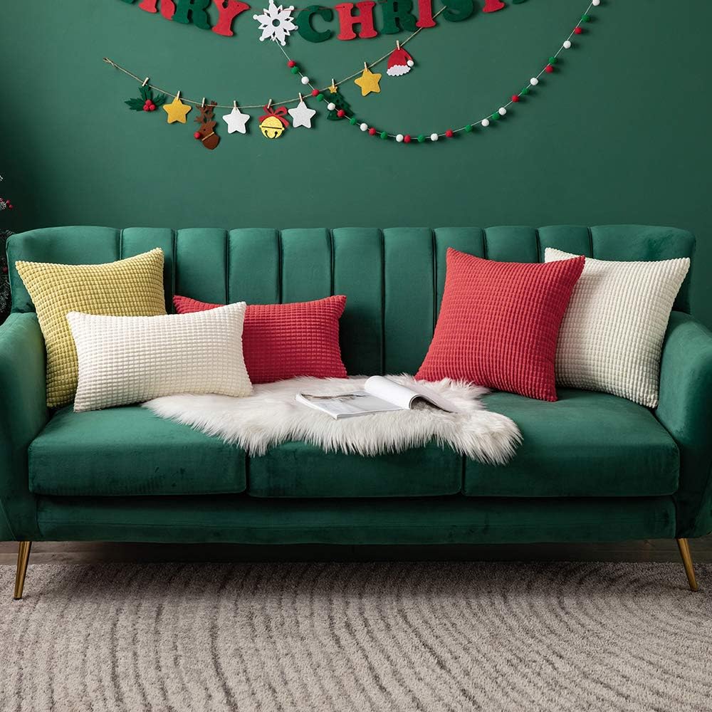 MIULEE Pack of 2 Christmas Decorative Throw Pillow Covers Soft Corduroy Solid Cushion Case Cream White Pillow Cases for Couch Sofa Bedroom Car 18 x 18 Inch 45 x 45 cm: Home & Kitchen