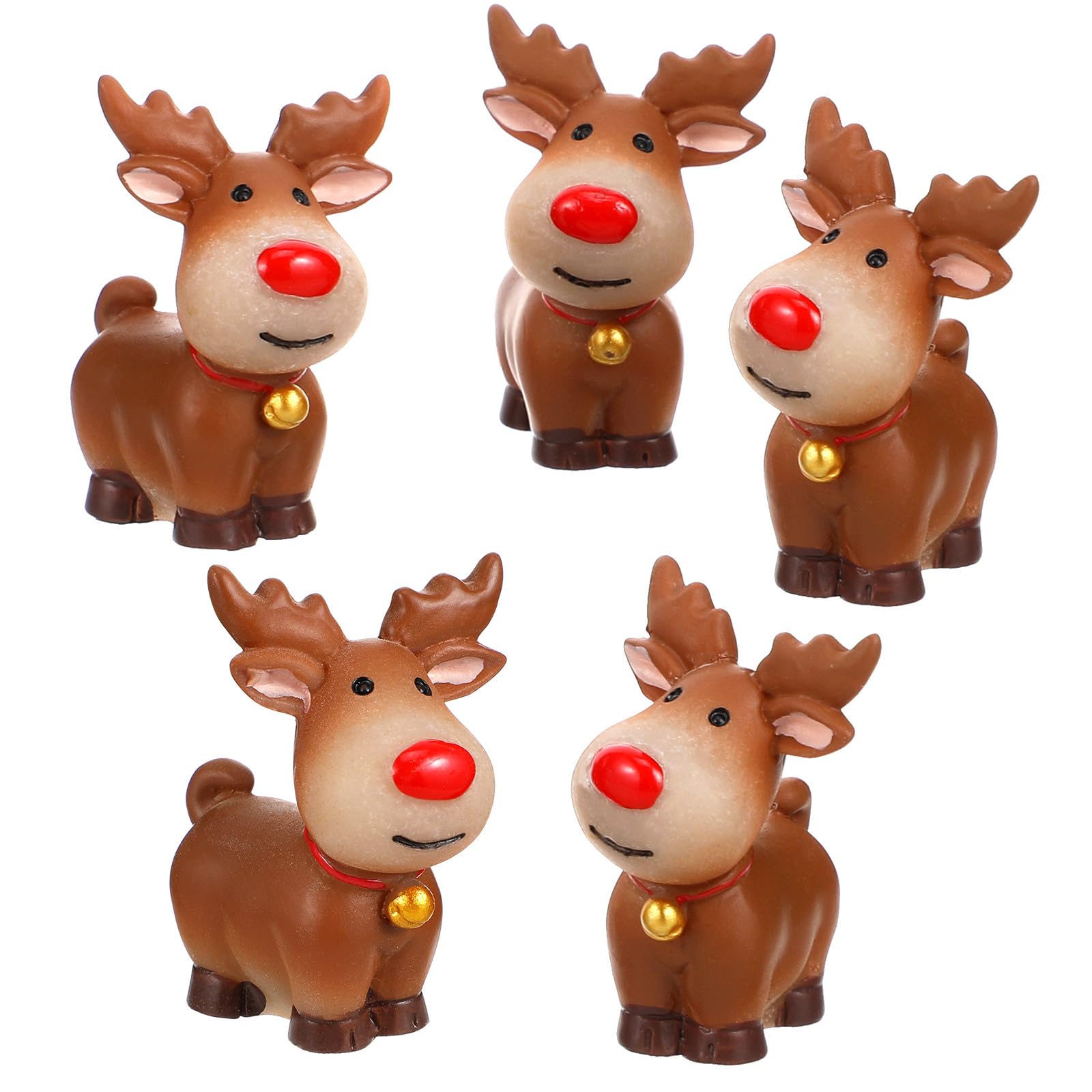 HEMOTON 5pcs Christmas Reindeer Figures,Reindeer Art Animal Ornament,Christmas Ornaments,Miniature Fairy Garden Figures,Deer Elk Decoration for Decorations Party Favors Supplies
