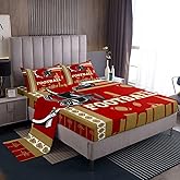 Feelyou Football Bed Sheets Set Boys Girls Fitted Sheet Full Size Football City Sheets with Deep Pocket Rugby Sports Bedding Set
