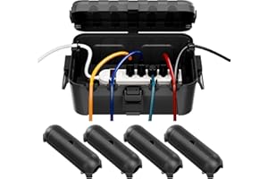 RESTMO 5-Piece Outdoor Waterproof Electrical Box Set – 12.5" x 8.5" x 5" Large & 7.1" x 2.3" x 2.3" Small, Weatherproof Boxes for Power Strip, Outlet, Plug, Socket, Timer, Holiday Light, Black